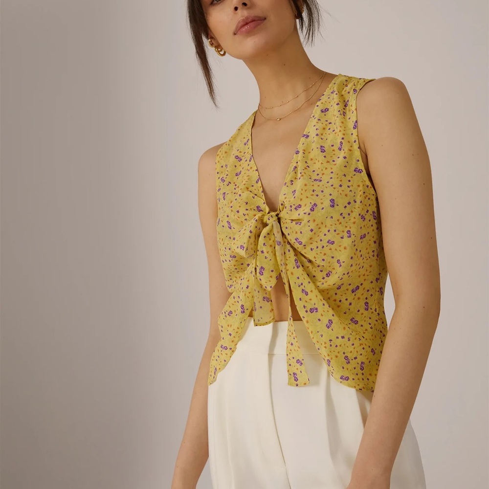 NWT Favorite Daughter The Gwen Top Tie Front Sleeveless Silk Blouse - Picture 4 of 16